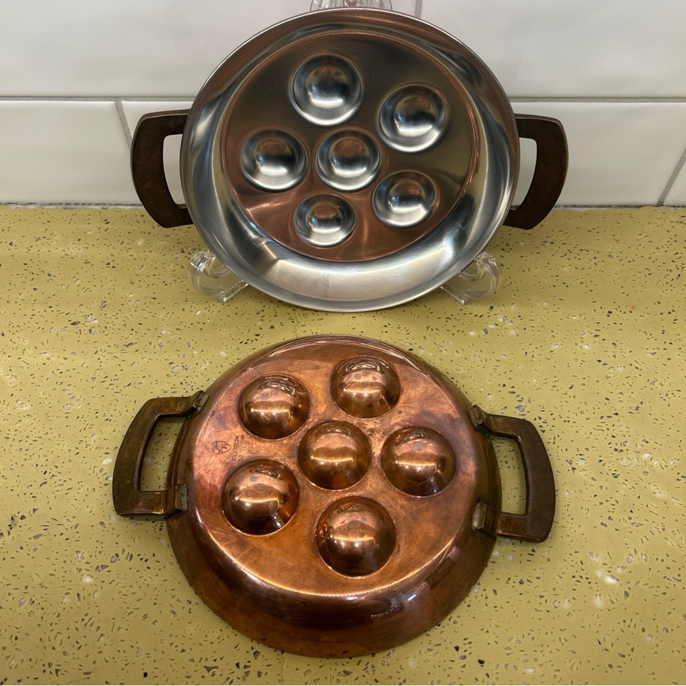 Escargot Snail Pan Poached Egg Copper Brass Culinox Switzerland Spring X2